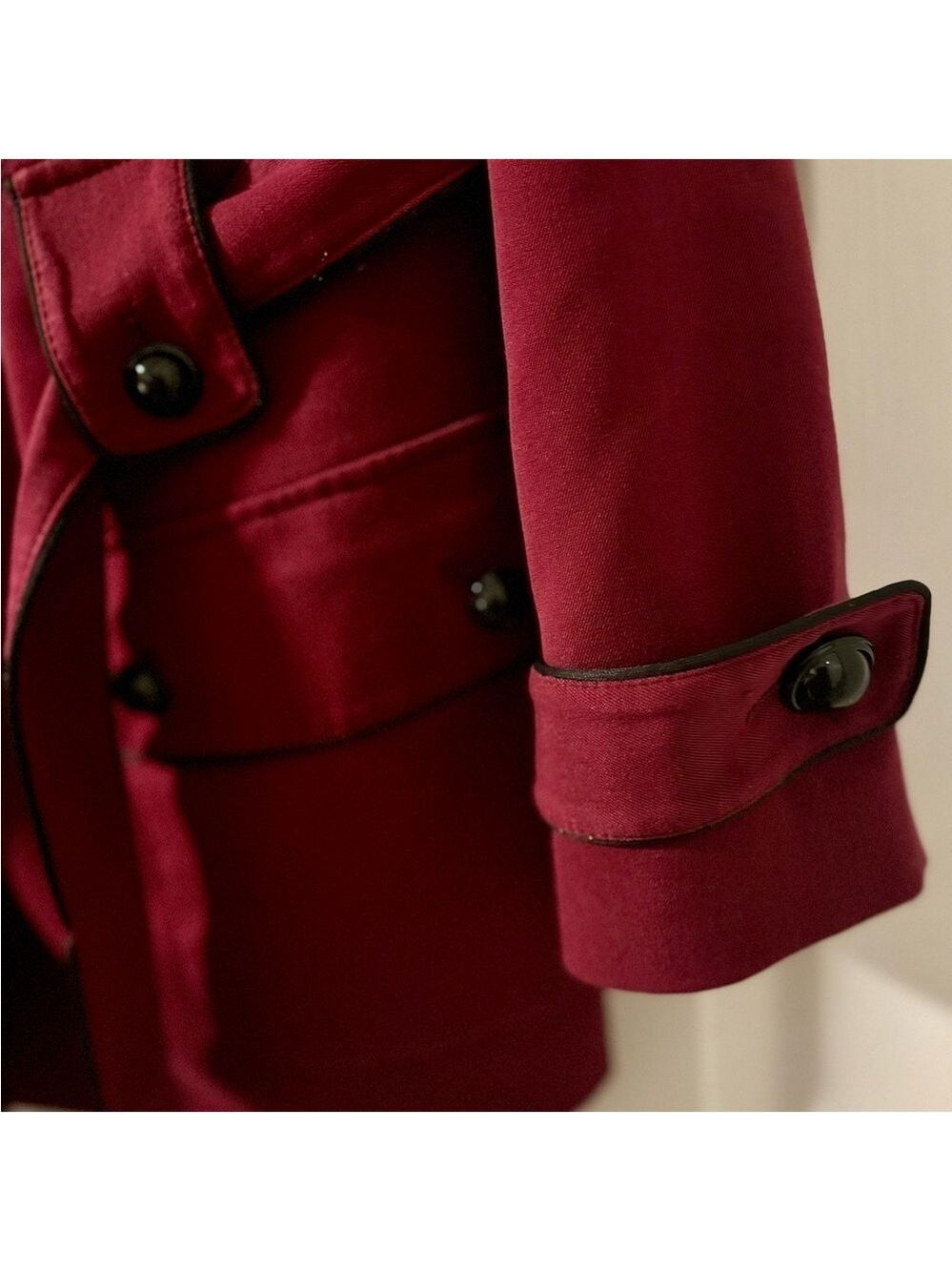 Nine West Woman’s Jacket Burgundy Self Tie Belt, Buttons, Black Trim, Size 16W - Picture 4 of 5
